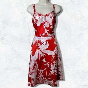 Andrade Honolulu Hawaiian Vintage 1970's Floral Red & White Spaghetti Mini Dress